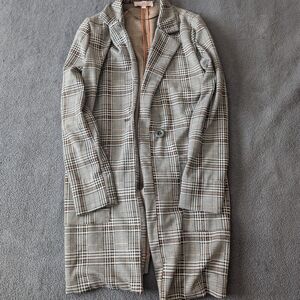 Philosophy Women's Trench Coat - Gray and Brown Plaid